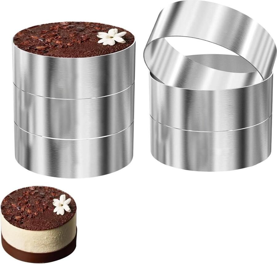 Hamburgerringen Set Dessertringen Mousse Professioneel Bakken Naadloos Ontvormen 6 stuks 10 cm Zilverkleurig