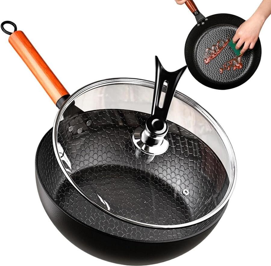 Hamerpan Koekenpan Koken op inductie Handgesmede afwerking 28 cm Zwart