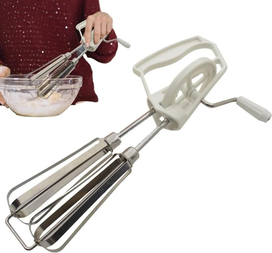 Handmixer met Dubbele Gardes Eiermixer Handslinger Beslag Mengen Geen Stroom Nodig 25 cm Hoog Wit - Foto 2