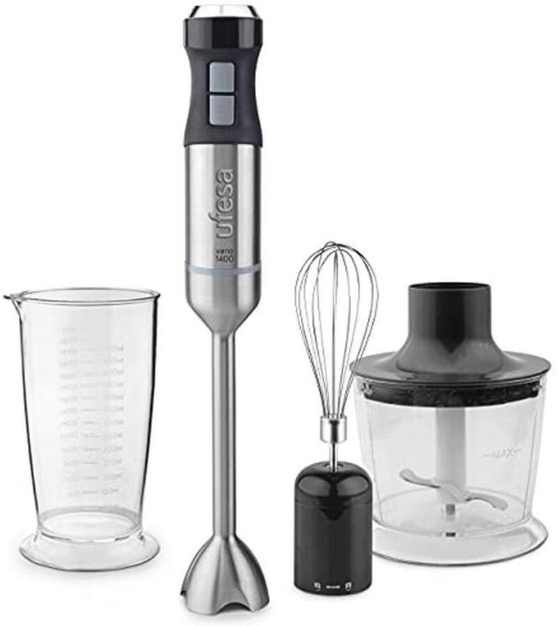 Hand blender 1400W met Turbo-functie en 20 snelheden titanium messen en accessoires