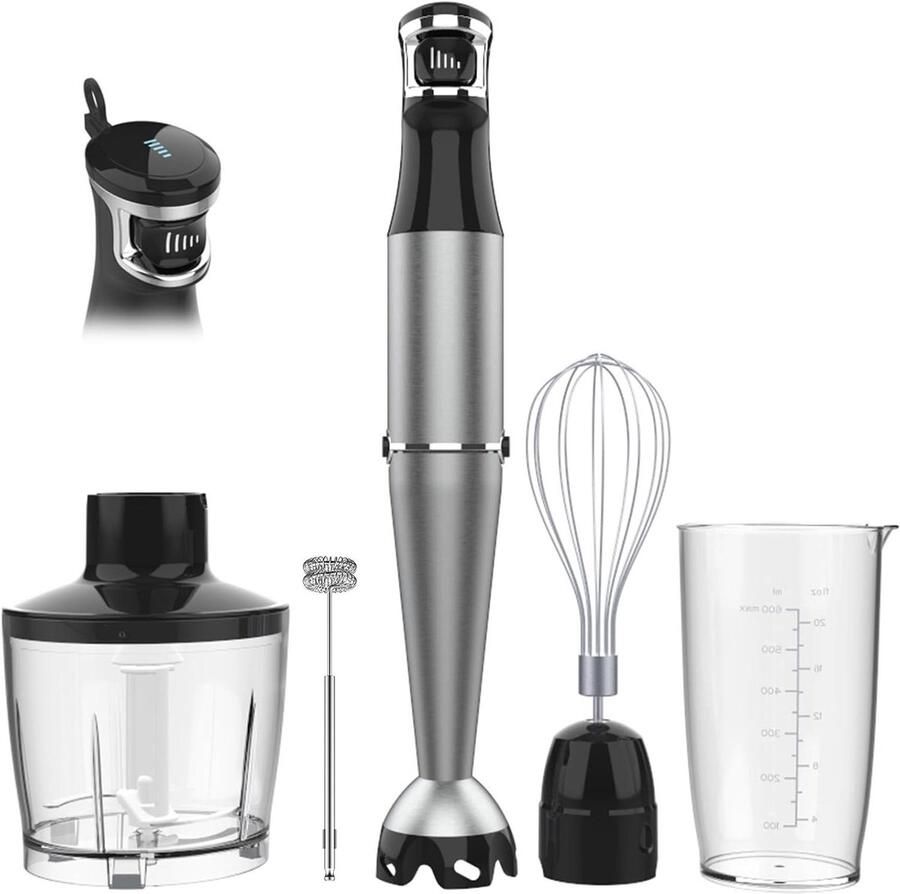 Hand Blender Mixer Staafmixer Smoothies Maken 1100W Krachtige Motor 500 ml Zilver