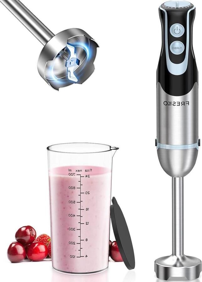Hand Blender Stabmixer Mixer Sauzen Soepen Maken 1000W Kracht 12 Snelheden 700 ml Cup Zilver