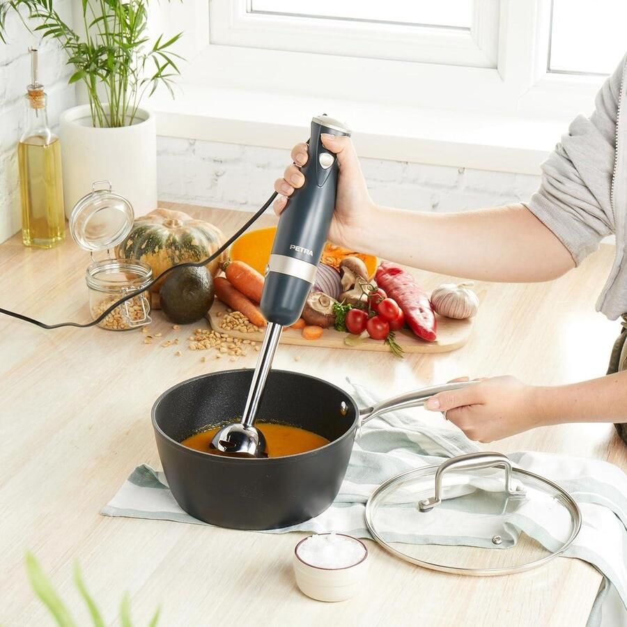 Hand Blender Stainless Steel Rod Blade Electric Stick Blender 2 Speeds Detachable Compact Immersion Blender For Soups Smoothies Baby Food 600 W Grey Gold