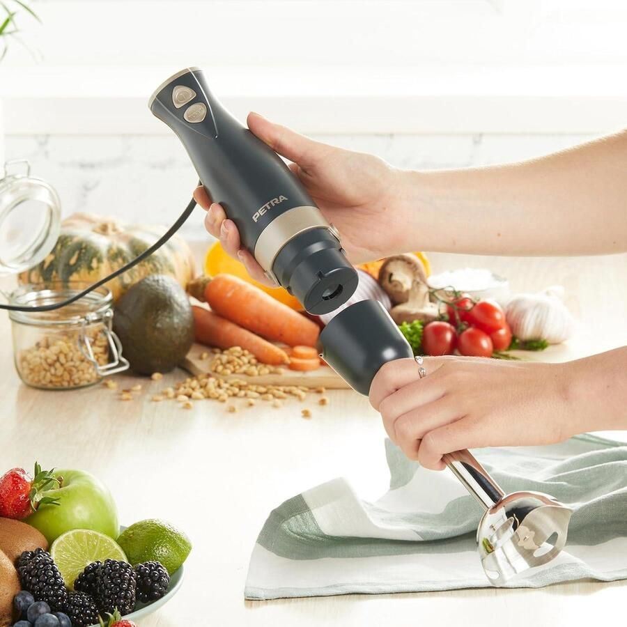 Hand Blender Stainless Steel Rod Blade Electric Stick Blender 2 Speeds Detachable Compact Immersion Blender For Soups Smoothies Baby Food 600 W Grey Gold