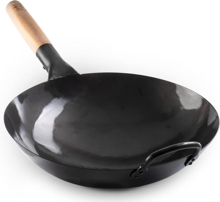 Hand Gehamerde Wok Roerbakpan Staal Aziatisch Koken Traditioneel Ontwerp 33 cm Zwart
