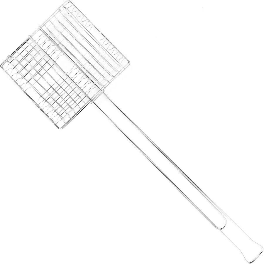 Hand Grill Outdoor Grill Kamperen en Buiten Verstelbare Grillmand One Size Zilverkleurig