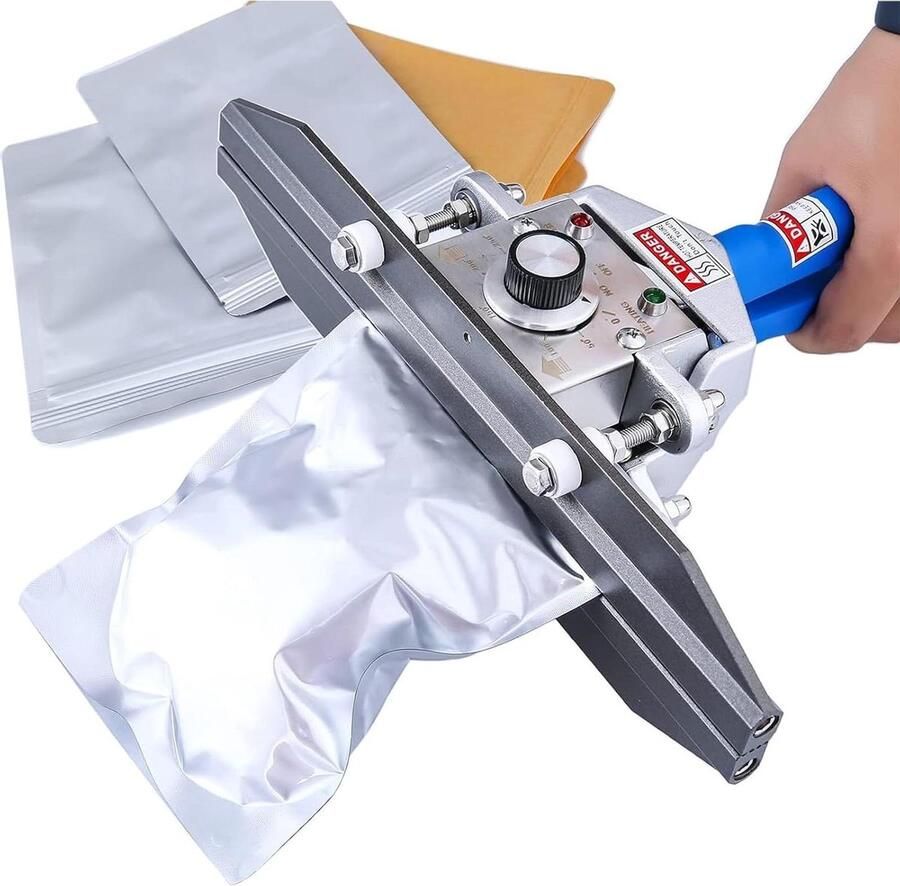 Hand Krimper Verzegelaar Folie en Verpakken Instelbare Breedte Tot 600 mm Grijs