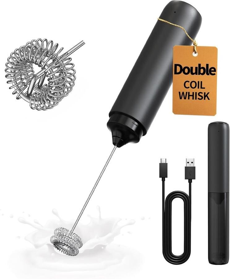 Hand-Melkopschuimer Elektrische Mixer Elektrische Melkopschuimer Mengkop met Dubbele Spoel Drankgarde Oplaadbare Opbergdoos Voor Latte Cappuccino Matcha Warme Chocolademelk en Eieren