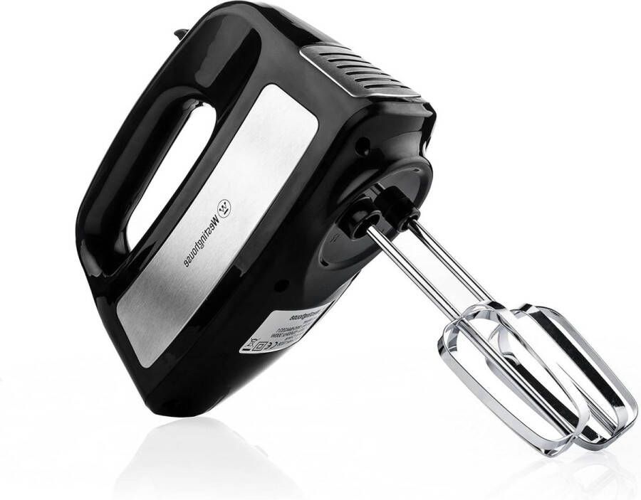 Hand Mixer 6 Speed 300 W Turbo Ergonomic Handle Whisk Kneading Hook Dishwasher Safe Especially Quiet Black