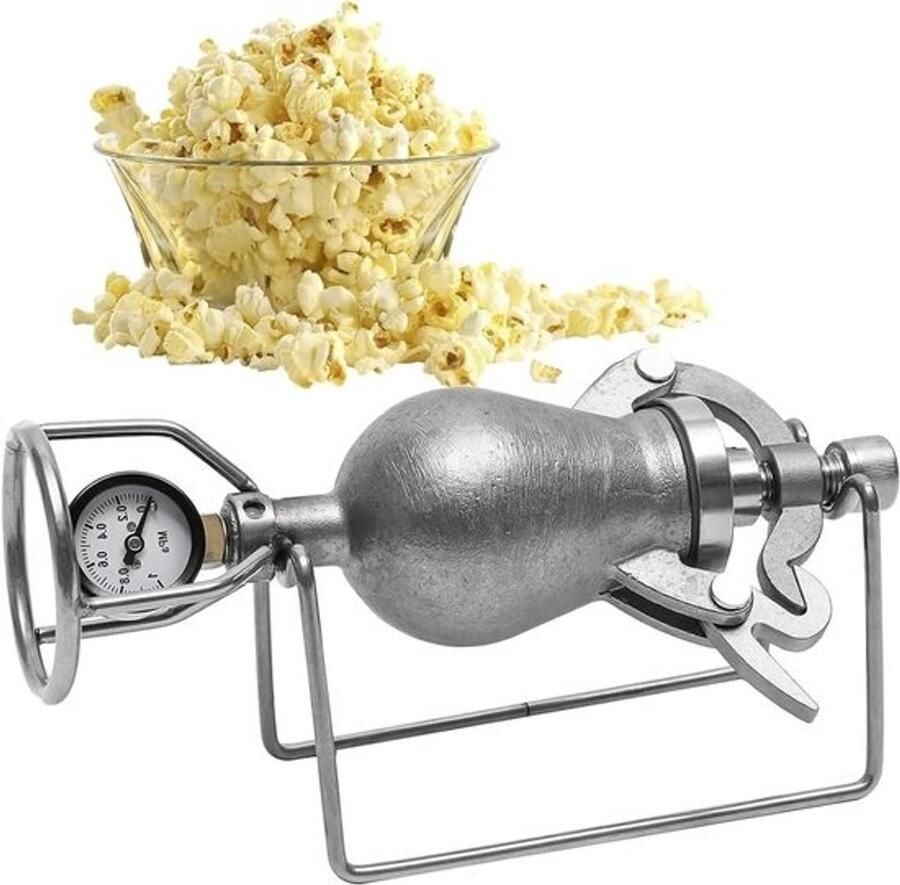 Hand Popcorn Machine Popcorn Maker Filmavond Thuis Roestvrij Staal 400ml Zilver