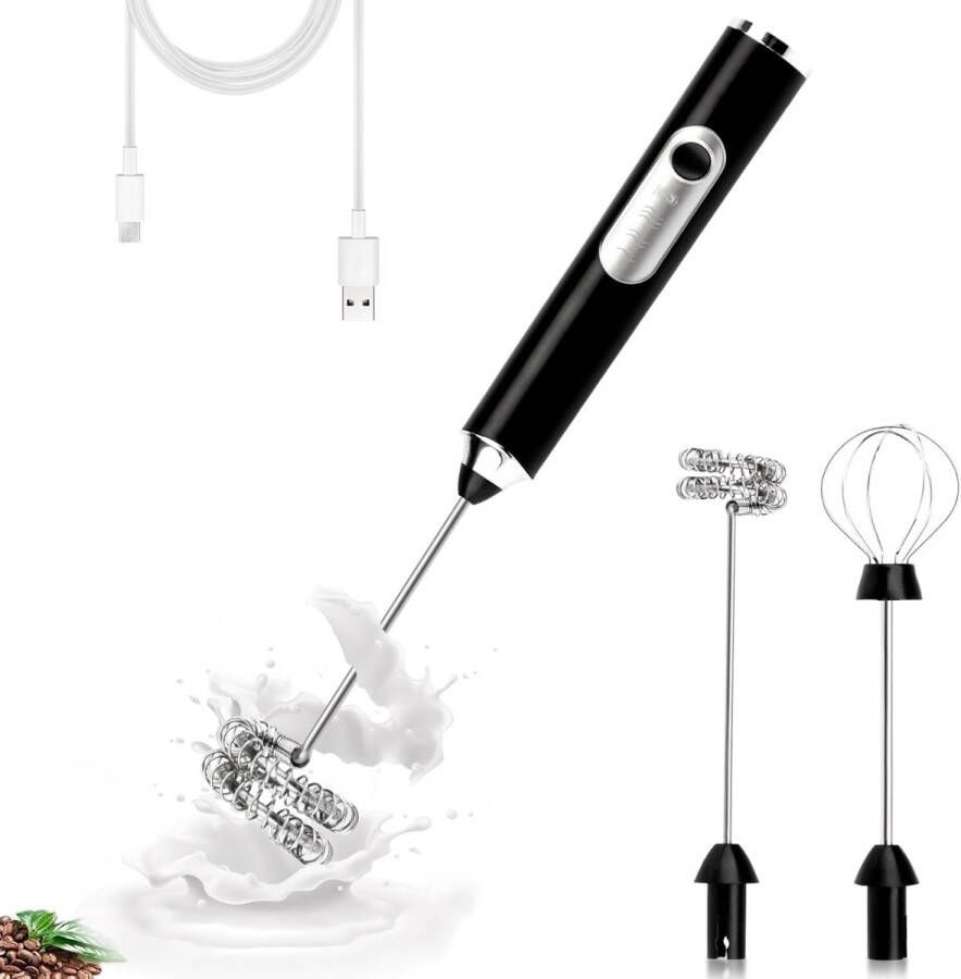 Handbediende Elektrische Melkklopper met Dubbele Slag Zwarte USB Oplaadbare Drankenroerder 3 Snelheden Verstelbare Elektrische Opschuimer Afneembaar Ontworpen voor koffie latte matcha warme chocolademelk
