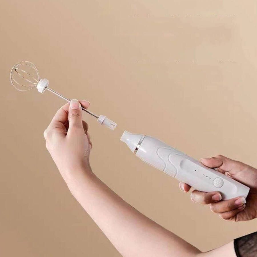 Handbediende elektrische melkopschuimer met 2 koppen koffieklopper schuimmixer met roestvrijstalen standaard schuimmaker blender voor latte cappuccino warme chocolademelk ei (wit) koffiezetapparaat frappe mixer