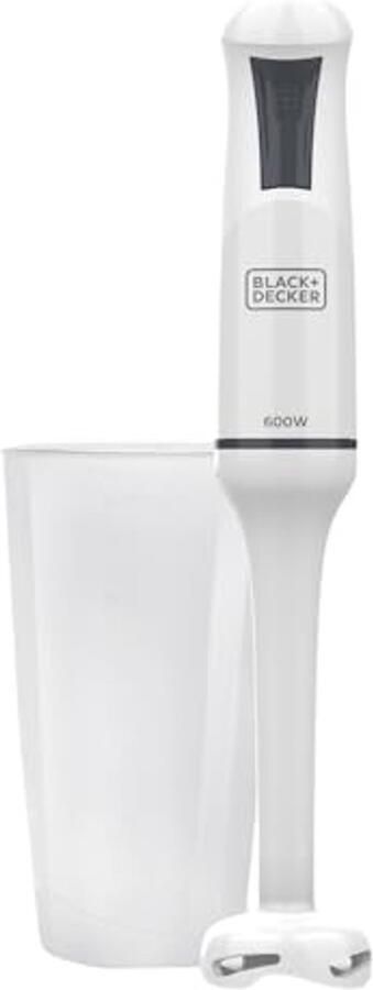 Handblender 600W Compact en Ergonomisch Ontwerp Afneembare Kunststof Staaf Anti-Spat Inclusief Maatbeker Wit