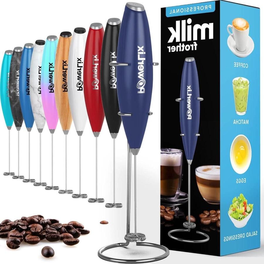 Handgarde Melkopschuimer Elektrische Melkopschuimer met Roestvrijstalen Standaard 15-20s Krachtige 19000 tpm Mini-drankmixer Koffie-opschuimer voor Latte Cappuccino Diep Blauw