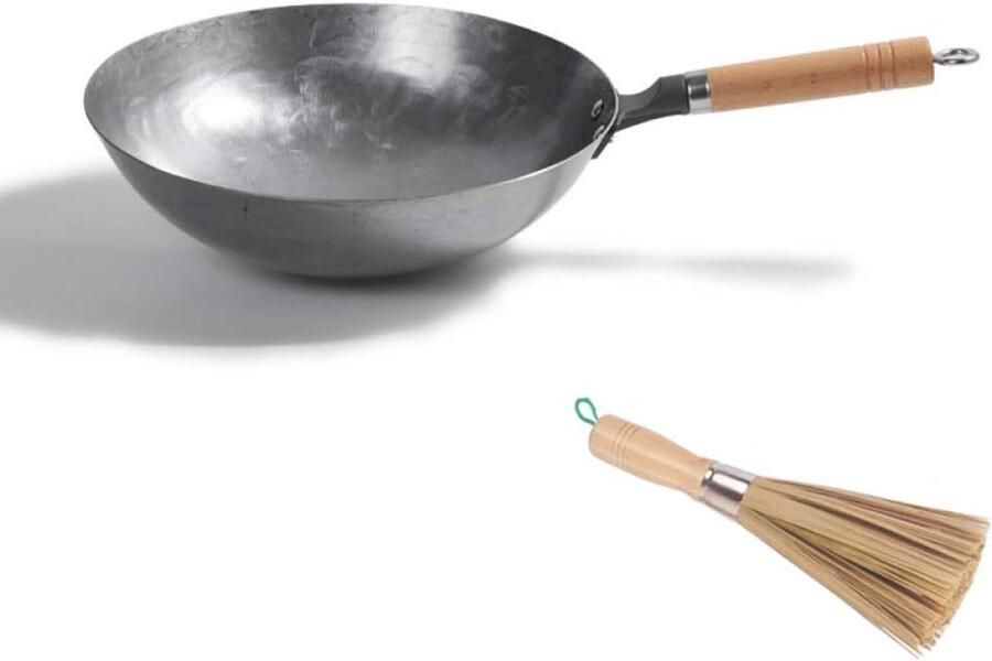 Traditionele Handgehamerde Wok Roerbakpan Koekenpan Authentiek Koken Vlakke Bodem Chemischvrij 30-36CM IJzer