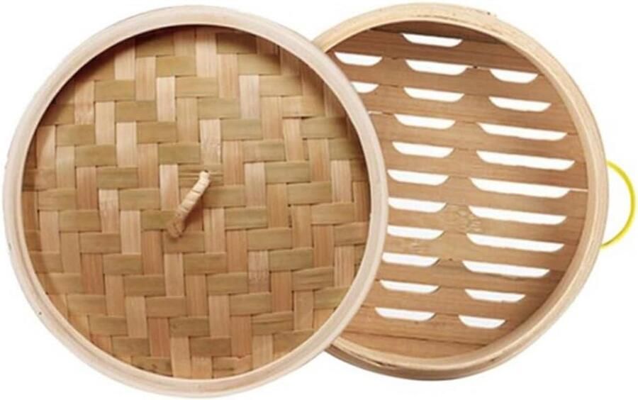 Bamboe Stoommand Chinese Stoompan Gezond Koken Natuurlijk Materiaal 20 cm Diameter Houtkleur