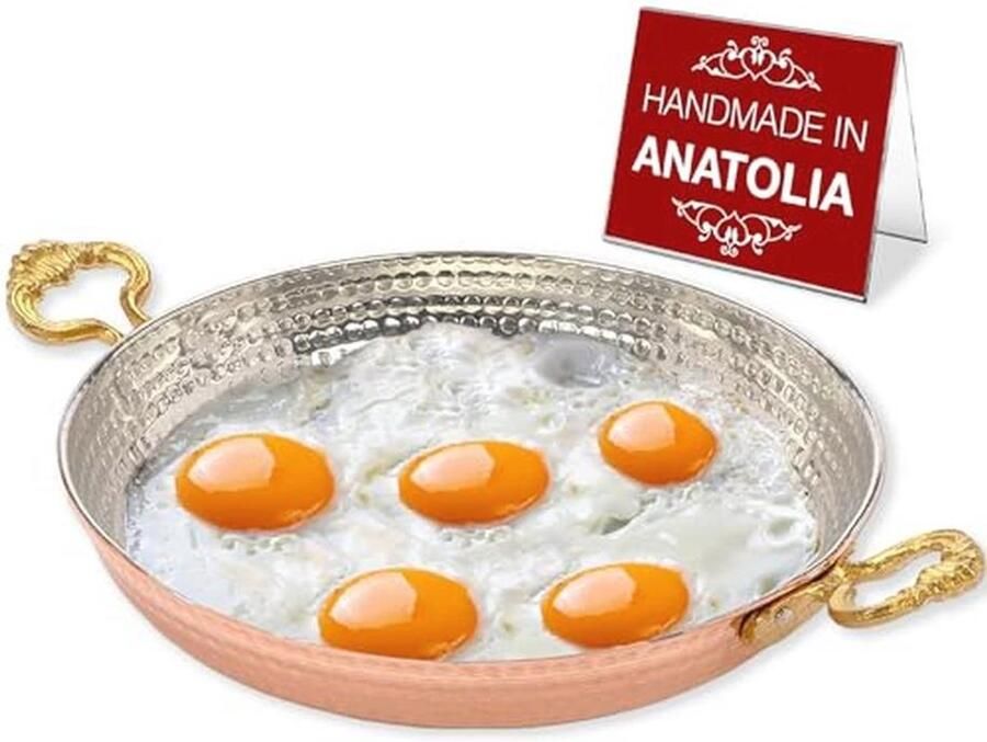 Handgemaakte grote koekenpan van koper met dubbele handgrepen voor omelet 22 cm