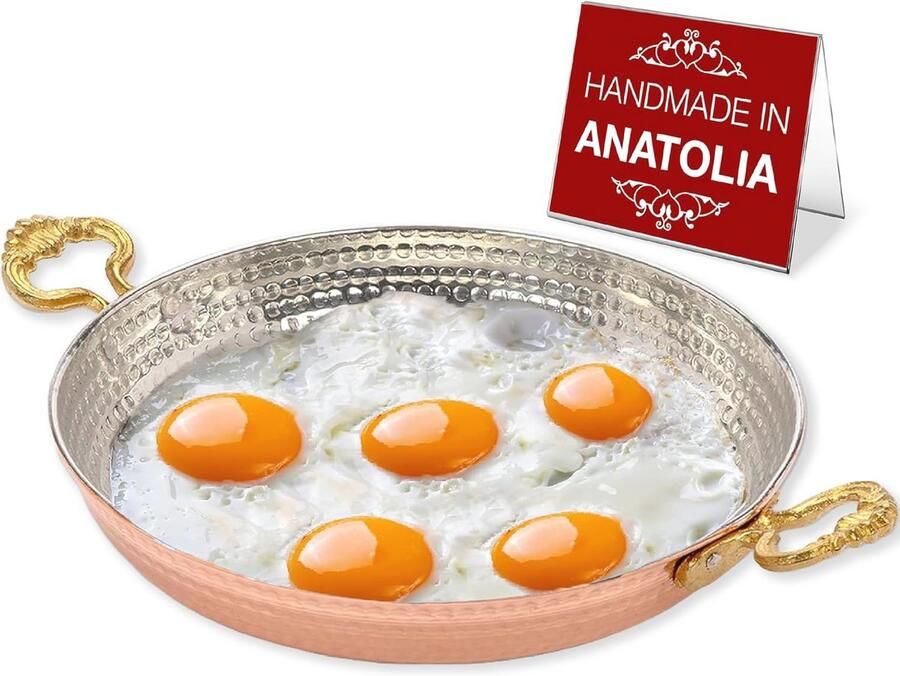 Handgemaakte grote koekenpan van koper met dubbele handgrepen voor omelet 22 cm