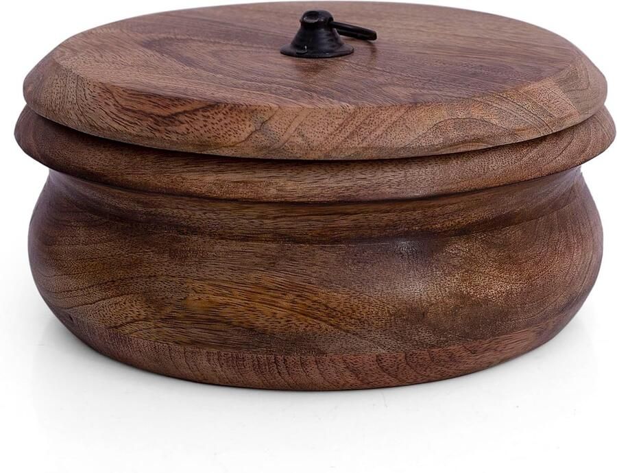 Houten Roti Houder Broodtrommel Flatbread Brood Warm Houden Handgemaakt Decoratief 22 cm Natuurlijk Hout