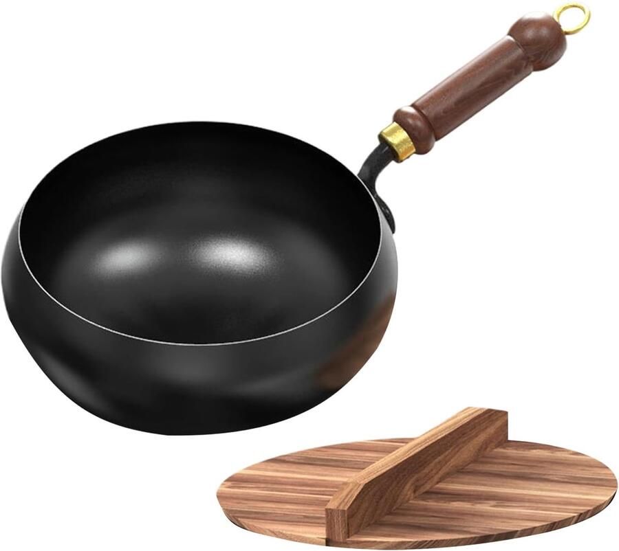 Handgemaakte ijzeren pan Multifunctionele kookpot Gelijkmatig koken Antiaanbaklaag Diameter 24 cm Zwart