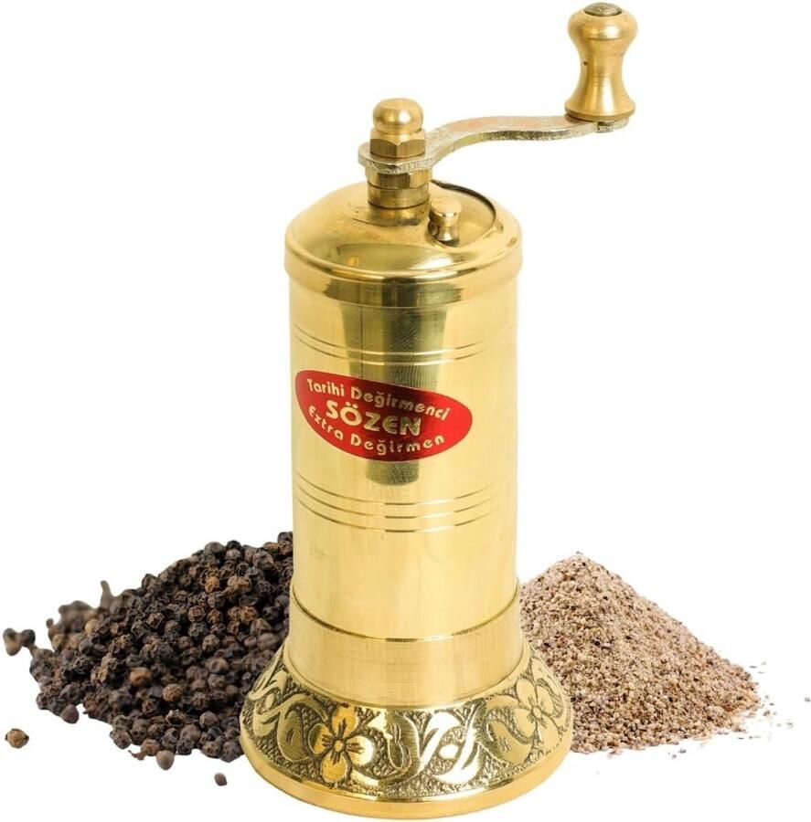 Handgemaakte Messingen Pepermolen met Conische Burr – Draagbare Handcrank Grinder voor Verse Peper