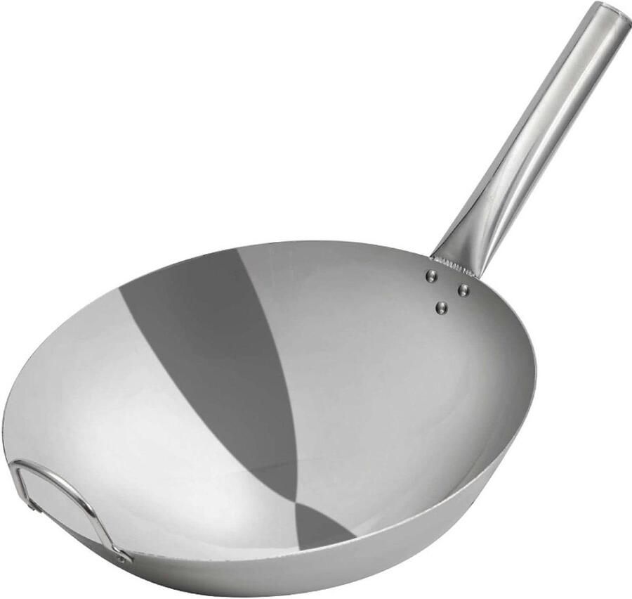 Handgemaakte Wok Koekenpan Aziatisch Koken Echt Gesmeed IJzer 36 cm Zwart