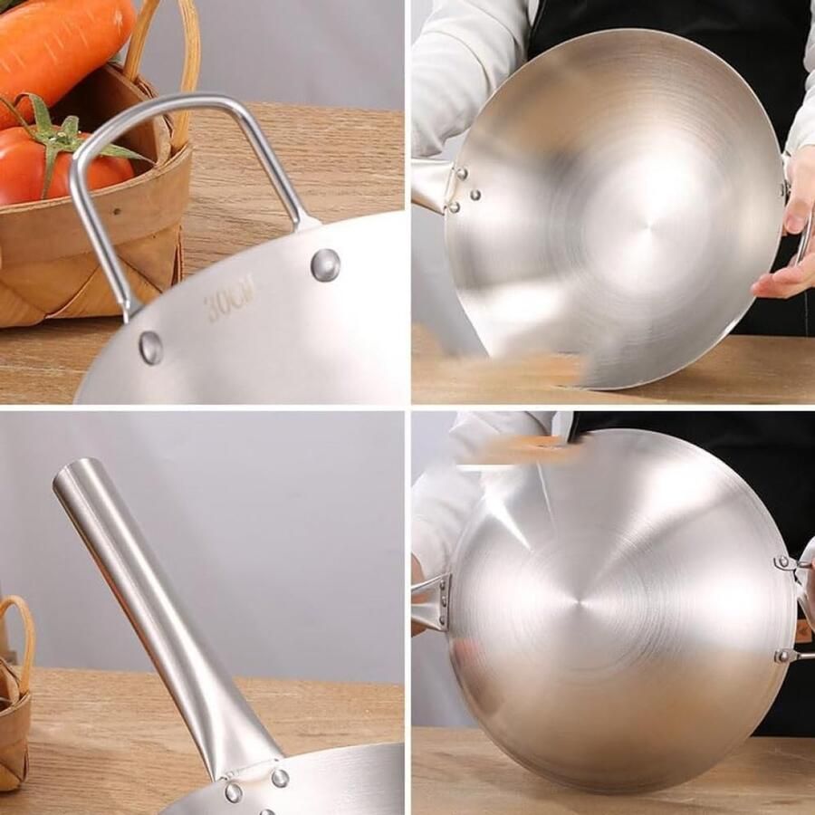 Handgemaakte Wok Koekenpan Gezond Koken Ongecoat Non-stick 30cm Diameter Zwart - Foto 2