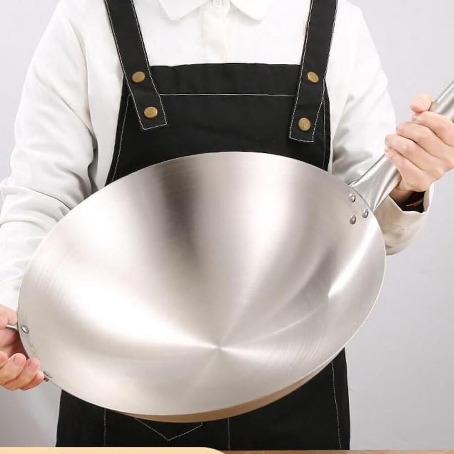 Handgemaakte Wok Koekenpan Gezond Koken Ongecoat Non-stick 30cm Diameter Zwart