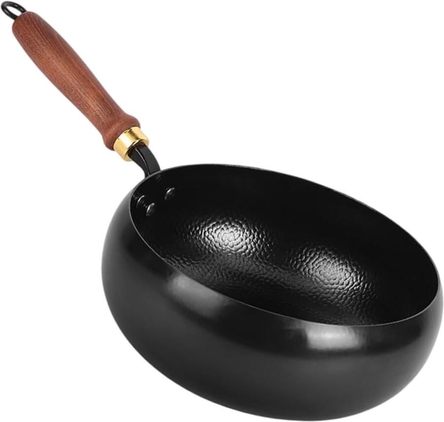 Handgesmede ijzeren pan Ongecoate wokpan Dagelijks koken Natuurlijk anti-aanbak Ø 28 cm Zwart