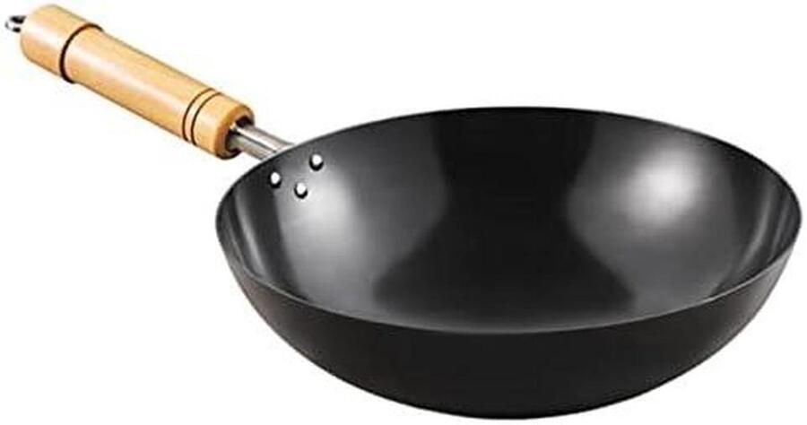 Handgesmede Wokpan Chinese Koekenpan Aziatisch Koken Handgehamerd Koolstofstaal 30 cm Blauw