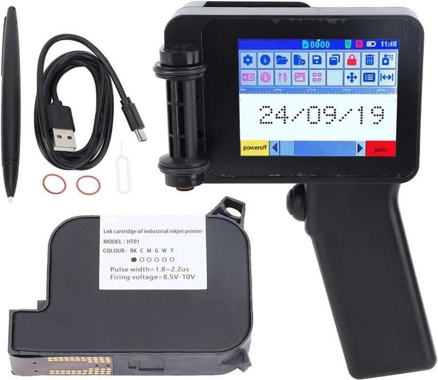 Handheld Inkjetprinter met Inkt 4 3-inch Touchscreen 600 Dpi voor Tekst Barcode Datum QR-codelabel Ergonomisch Ontwerp 1500 MAh Batterij Meerdere Oppervlakken Afdrukken