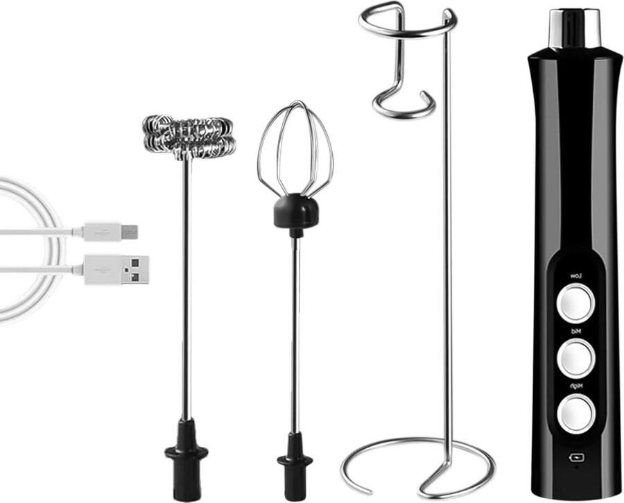 Handheld Melkopschuimer Cappuccino Maker Elektrisch Koffie Drankjes Maken 3 Snelheden Instelbaar 24 cm Zwart