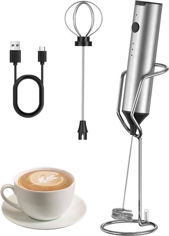 Handheld melkopschuimer Koffiemixer Voor cappuccino en latte 3 instelbare snelheden Oplaadbaar via USB-C Zilver