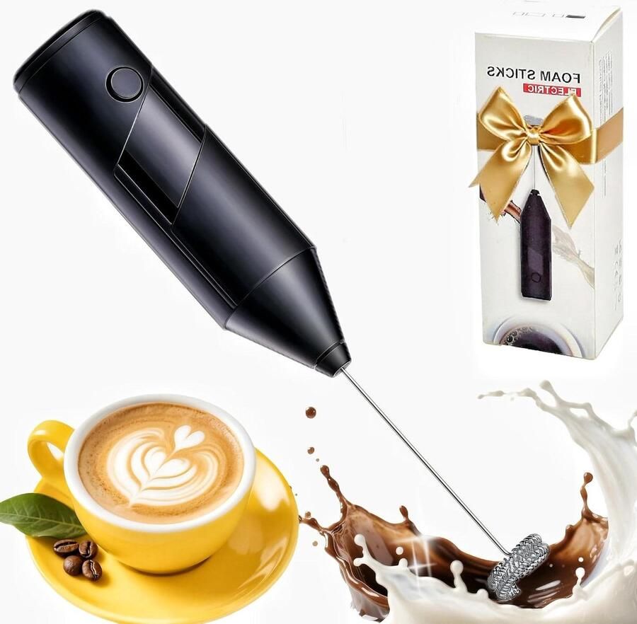 Handheld Melkopschuimer Melk Klopper Koffie Maken Draadloze Bediening 7.4 Ounces Zwart