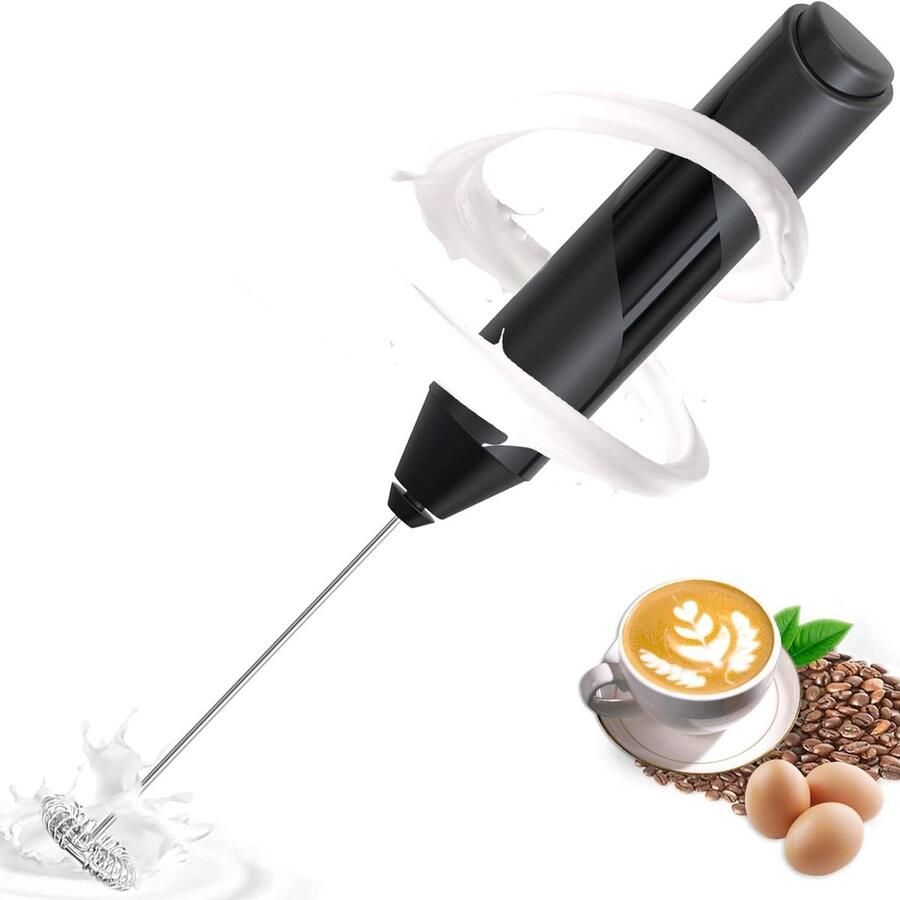 Handheld Melkopschuimer Melkschuimmaker Koffie Mixer Koffie Bereiden 3 Snelheden Instelbaar 2 AA Batterijen Zwart