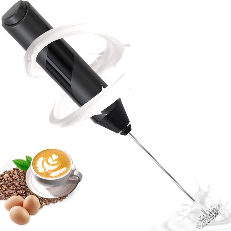 Handzame Melkopschuimer Schuimmaker Keuken Dranken Bereiden 3 Snelheden Instelbaar Werkt op 2 AA Batterijen Zwart