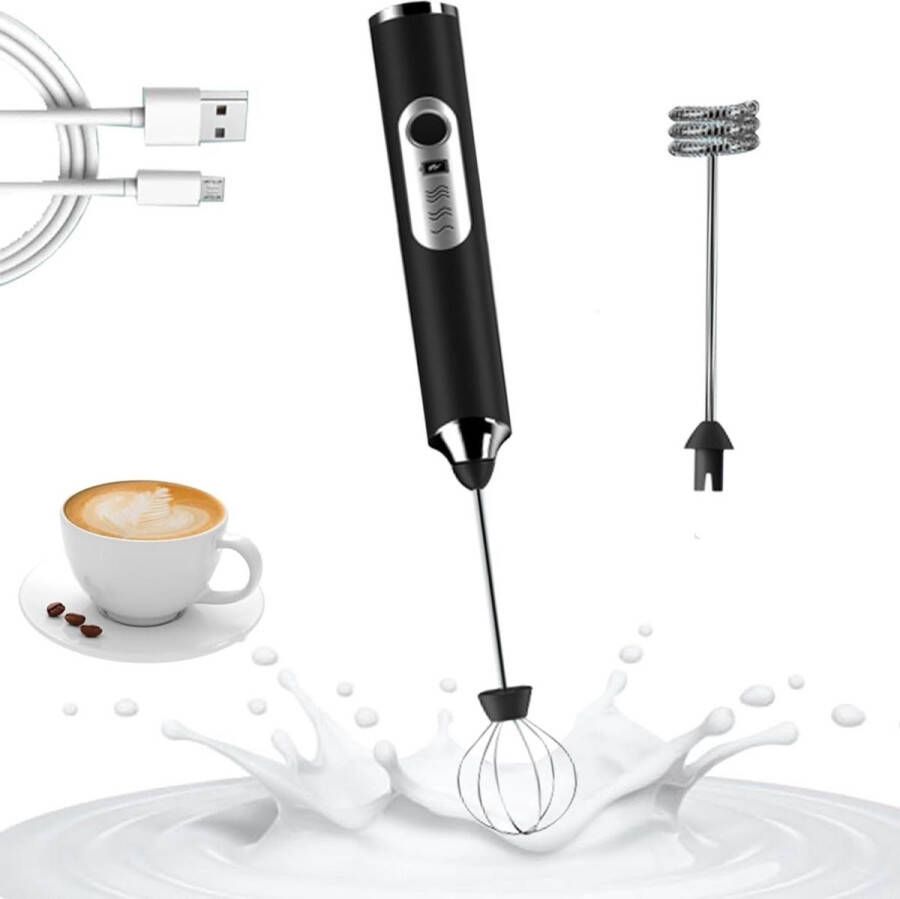 Handheld melkopschuimer USB oplaadbaar elektrische drankmixer met 2 roestvrijstalen gardes 3 snelheden