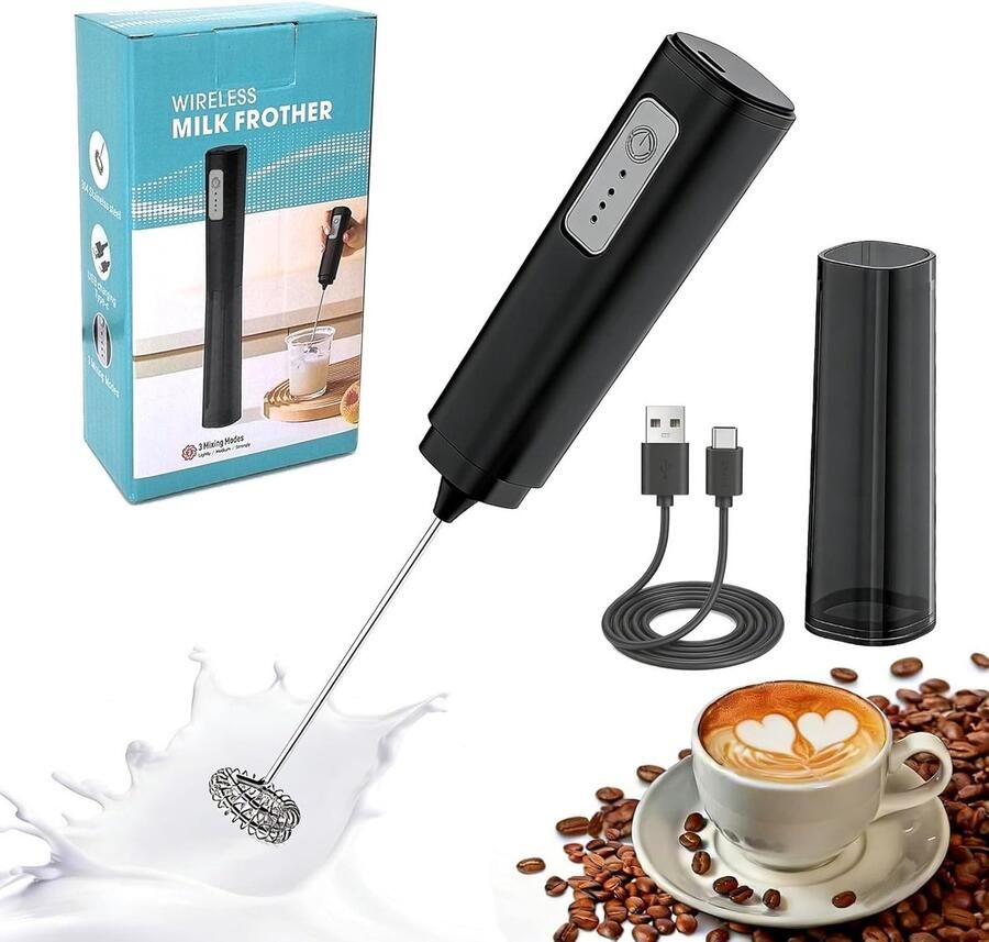 Handheld Melkopschuimer Zilver USB-C Oplaadbaar Voor Cappuccino en Matcha Latte Voor Thuis en Op Kantoor