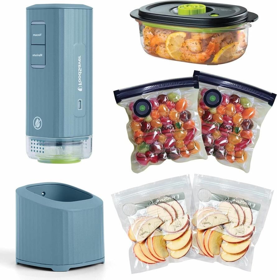 Handheld Vacuüm Sealer Draadloze Sealer Voedsel Vers Houden Marineer Snel Oplaadbaar Blauw