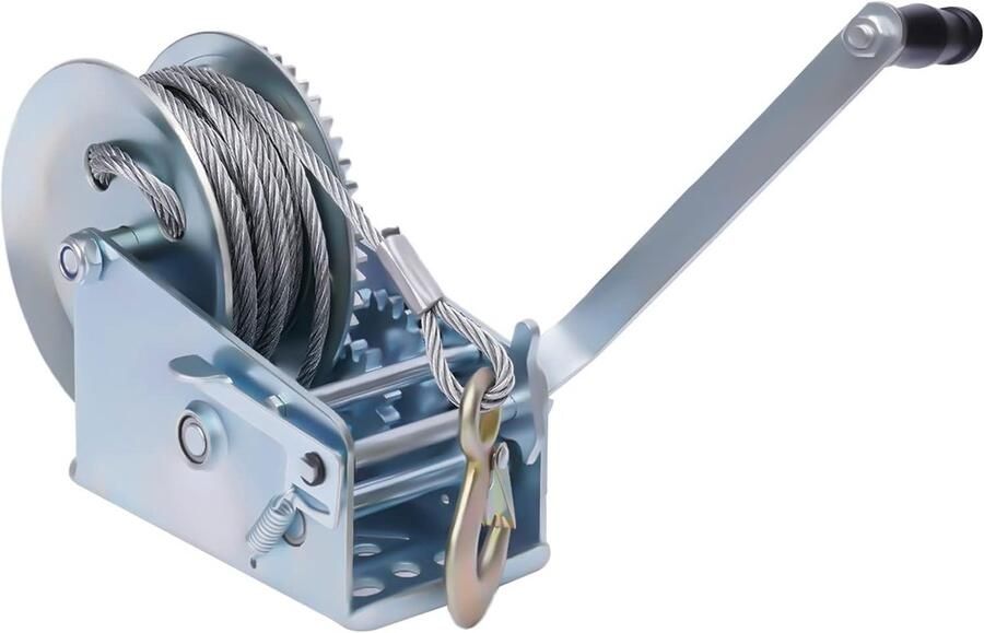 Handkabellier 1500 kg professionele rem kabellier handlier draagbaar windenlier bootlier met 10 meter draadkabel voor auto's aanhangers vrachtwagens schepen caravans zilver