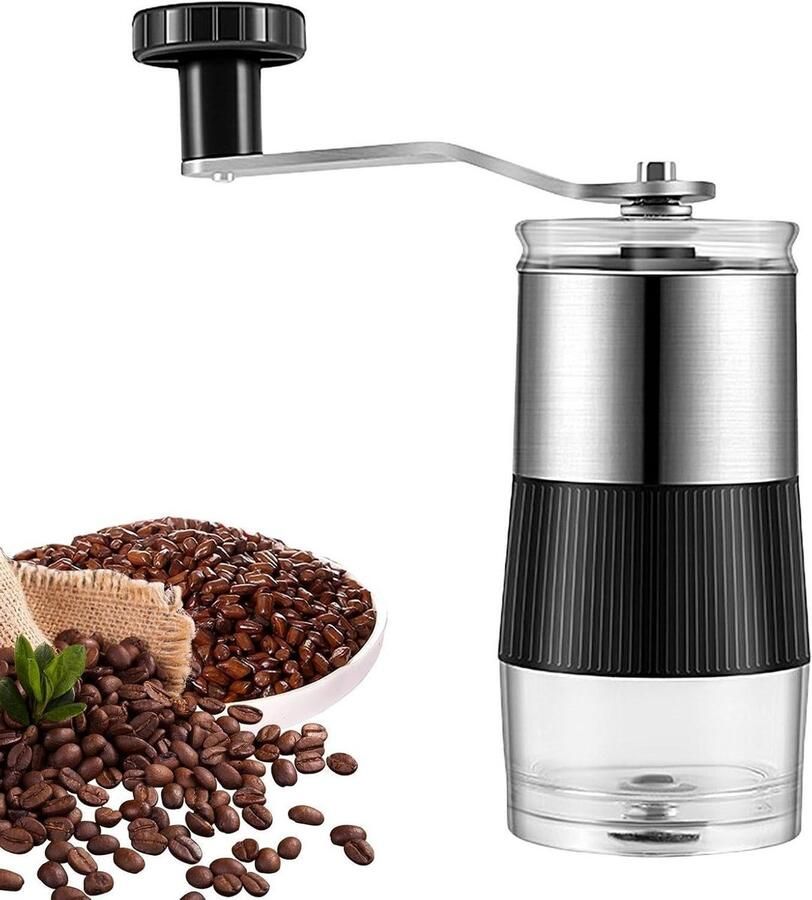Handkoffiemolen Bonenbreker Verse Koffie Verstelbare Maalgraad 18 cm Hoog Zilver