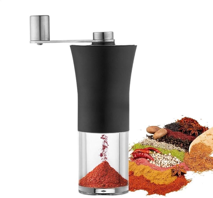 Handkoffiemolen Maalapparaat Bonen Verse Koffie Keramische Maalschijf 11x7x15 cm Zilver