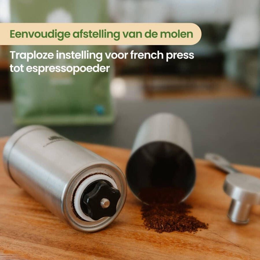 Handkoffiemolen van roestvrij staal met keramische maalwerk en traploze maalgraad instelling Travel Coffee Grinder manual Espresso koffiemolen hand - Foto 2