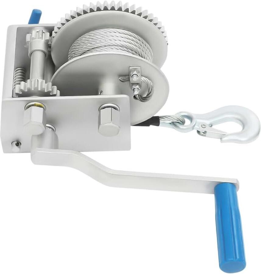 Handlier 1134 kg draagkracht met 7 m draadkabel kabellier van staal koppel 3 overbrengingen (3:1 5:1 10:1) met lasthaak handslinger horizontaal en verticaal voor boot aanhanger industrie