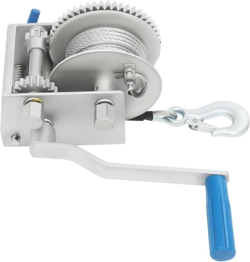 Handlier 1134 kg draagkracht met 7 m draadkabel kabellier van staal koppel 3 overbrengingen (3:1 5:1 10:1) met lasthaak handslinger horizontaal en verticaal voor boot aanhanger industrie