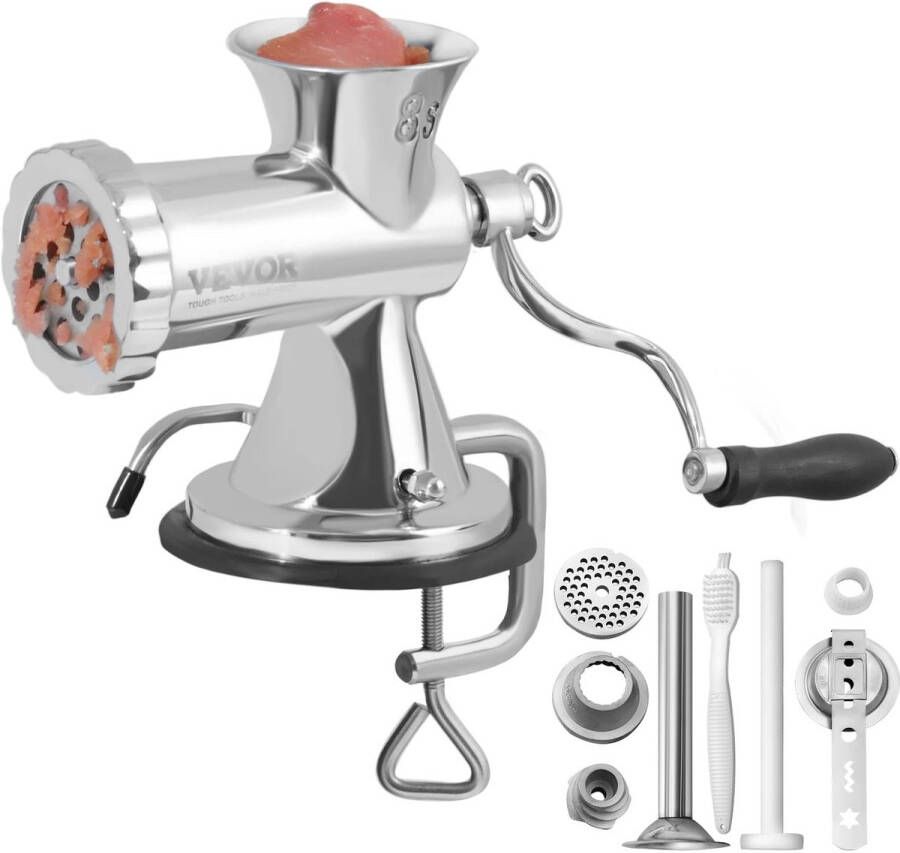Handmatig Gehaktmolen Vleesmolens Keukenmolenmachine Vleesmolen Voor alle Soorten Vlees 304 Roestvrij Staal Handmatige Vleesmolen Zilver