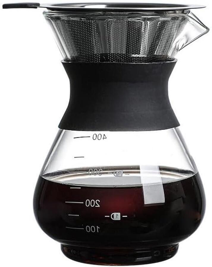 Handmatige 400ml Koffiezetter voor Gietkoffie Glazen Dripper met RVS Filter voor Perfecte Koffieervaring