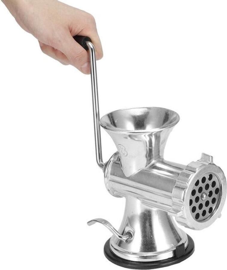 Handmatige Aluminium Vleesmolen met Zuigvoet Voor Worst en Vulling Zilver 17 x 17 x 12 cm