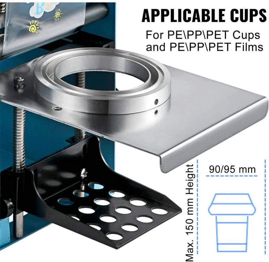 Handmatige Bekersluitmachine Koolstofstaal en ABS Maximum 500 Kop Uur Voor Drankrestaurants Drankenfabrieken en Melktheewinkels 27x27x65 220V Zwart