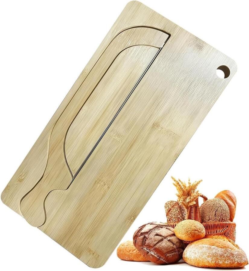 Handmatige Broodsnijmachine Broodsnijplank met snijder Brood Snijden Massief Houten Constructie 40 Centimeter Bamboe